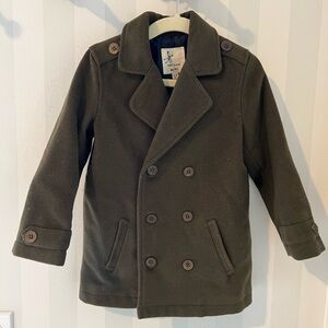 Kids Olive Green Double-Breasted Peacoat